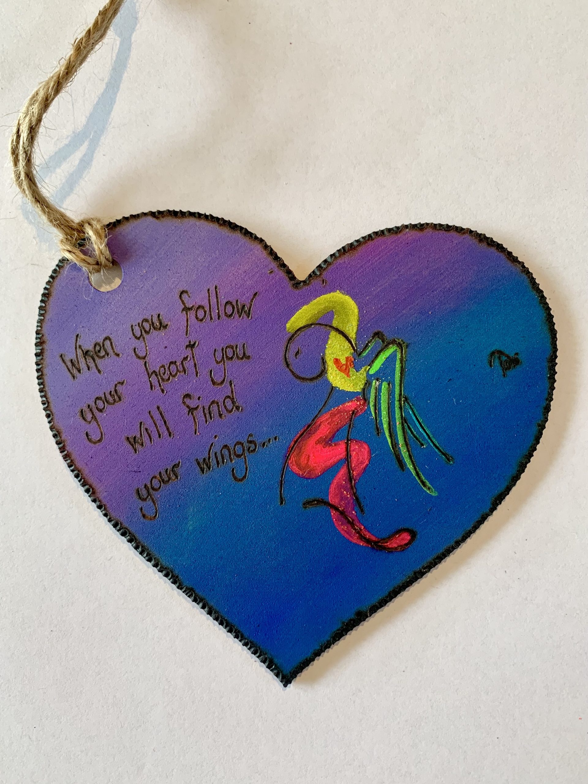 Follow ~ ink & pyrography on wood